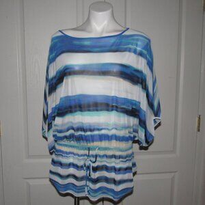 Chico’s Travelers Collection Striped Batwing Top Sz 2 (US 12/14)  Coastal Resort